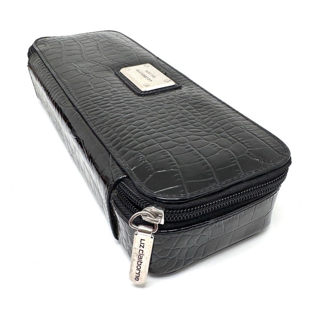 Liz Claiborne Black Croc-Embossed Cosmetic/Jewelry Travel Case